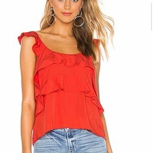 Revolve Line & Dot Karla Tangerine Red Ruffle Tank Top - Size Small